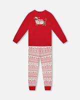 Adult Men Organic Cotton Two-Piece Pajama Set Red and White Fairisle