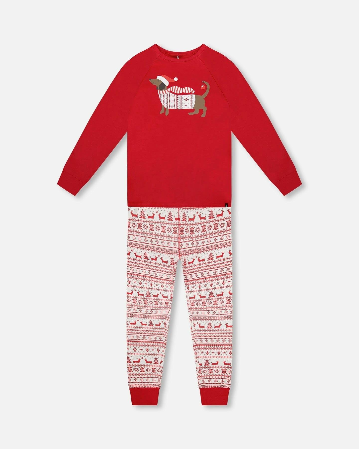 Adult Men Organic Cotton Two-Piece Pajama Set Red and White Fairisle