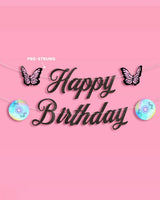 Y2K Birthday Banner - black glitter banner