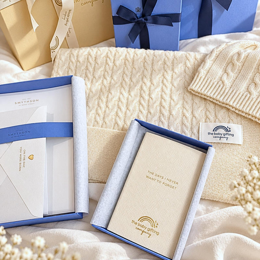 Cashmere Blanket and beanie with Smythson Keepsake Baby Gift Set