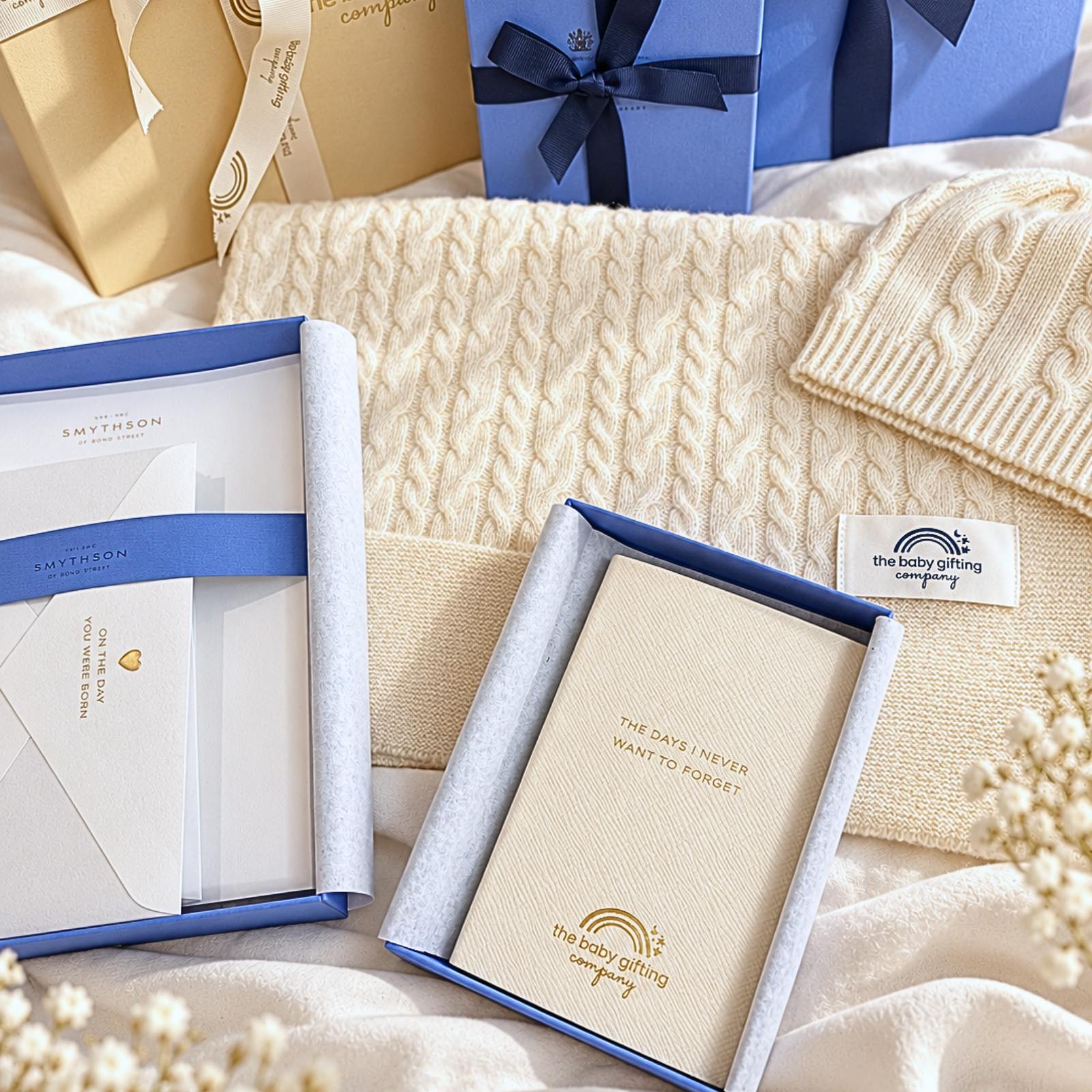 Cashmere Blanket and beanie with Smythson Keepsake Baby Gift Set
