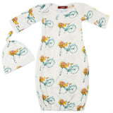 Floral Bicycle Bamboo Newborn Gown & Hat Set