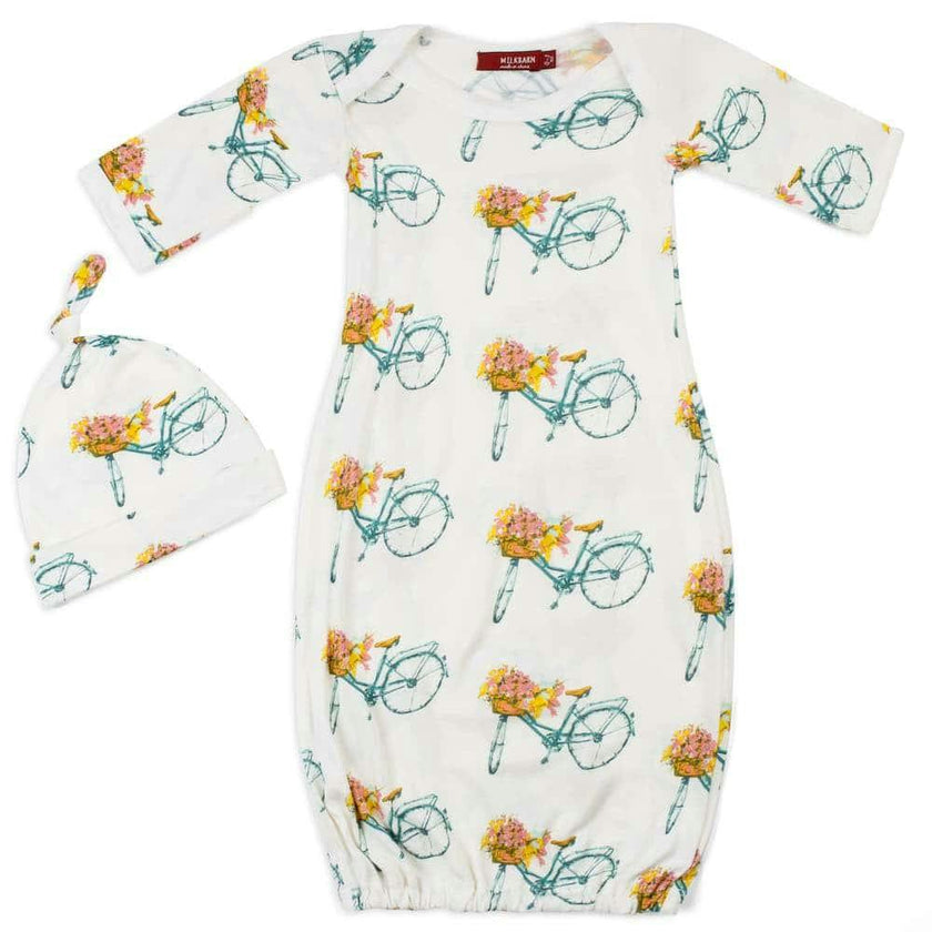 Floral Bicycle Bamboo Newborn Gown & Hat Set