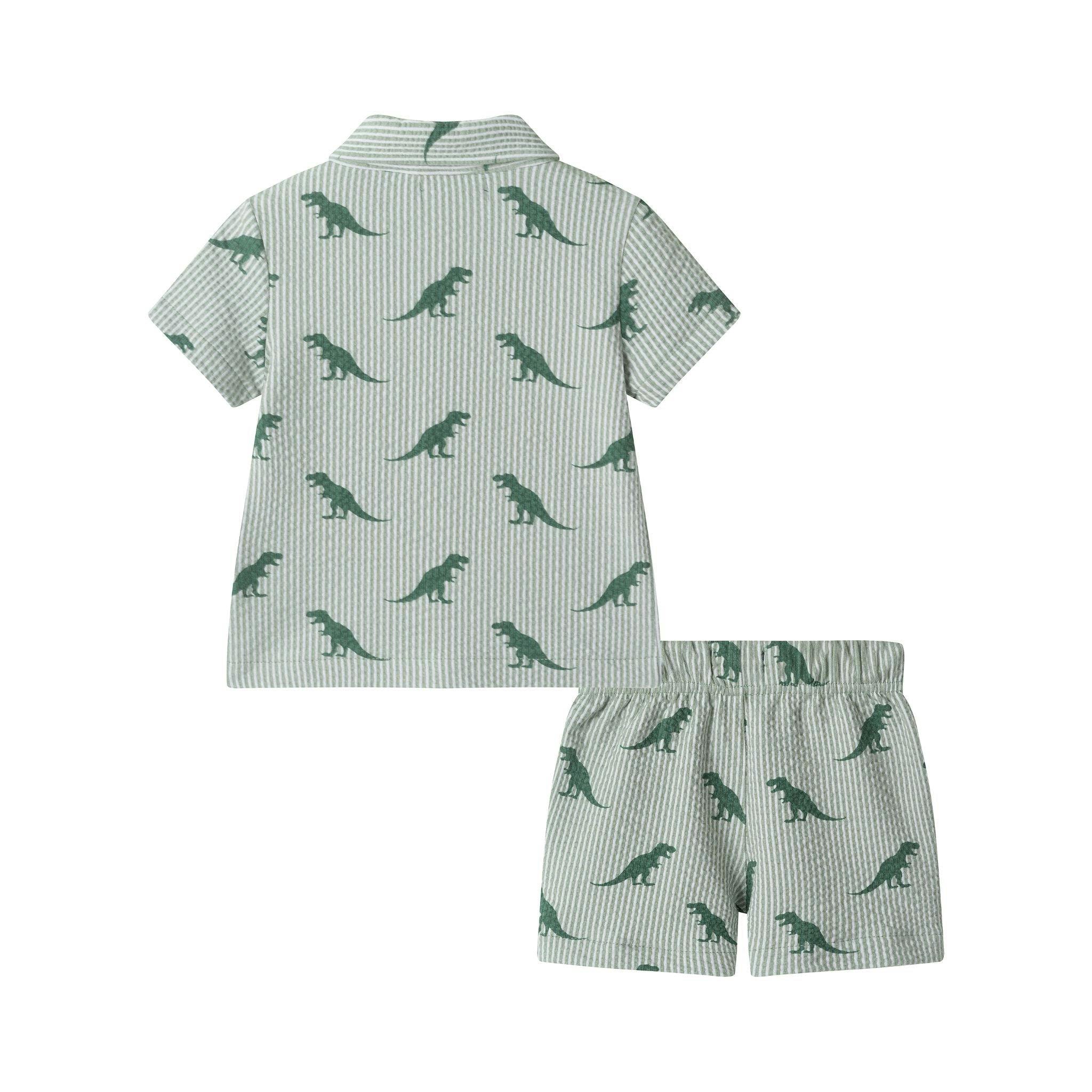 Infant Boys Short Sleeve Cabana Set | Green Stripe Dino