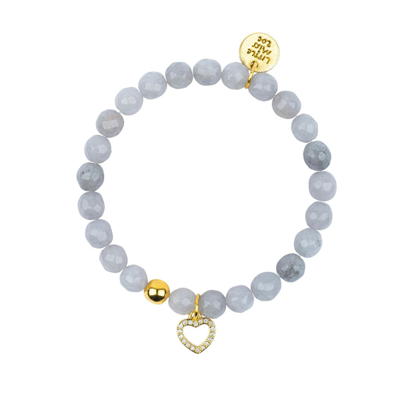 Gemstone Bracelet With Pave Heart Charm