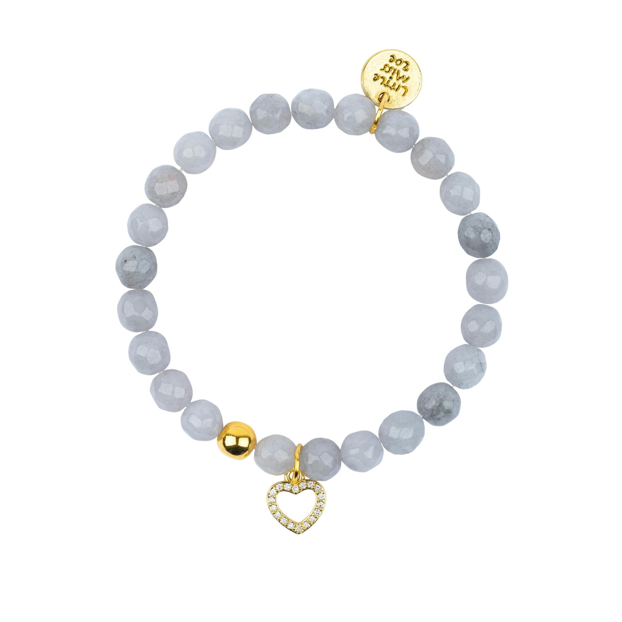 Gemstone Bracelet With Pave Heart Charm