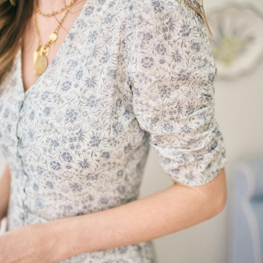 Elaine Dress in Floral Blues