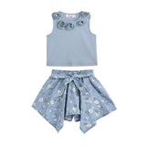 Blue Floral Bow Short Set