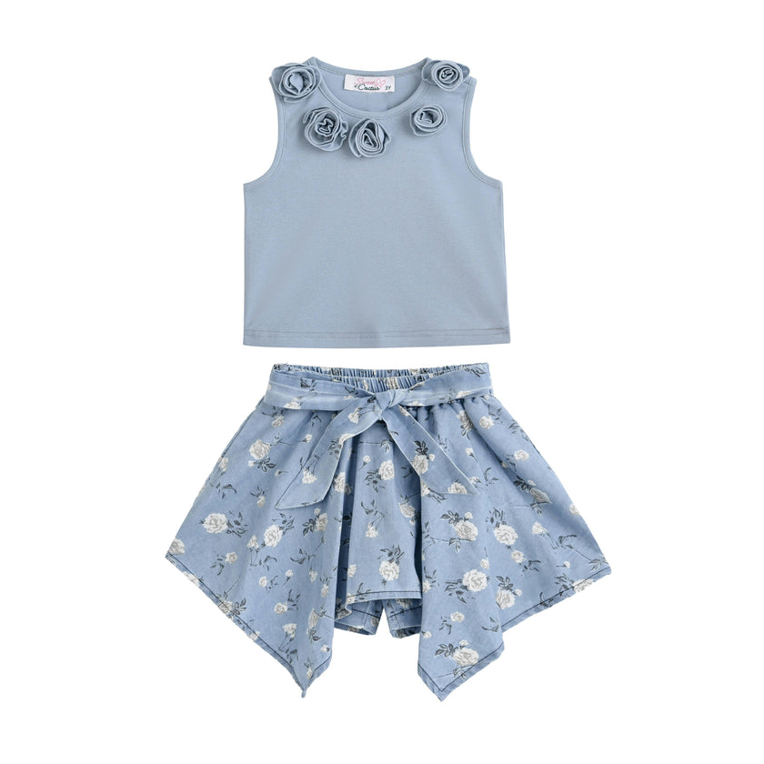 Blue Floral Bow Short Set