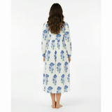 St Barth Womens Kaftan Blue Lotus Block Print, Blue Lotus Block Print