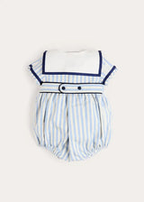 Regency Stripe Mariner Collar Bow Detail Romper in Blue (6mths-2yrs)