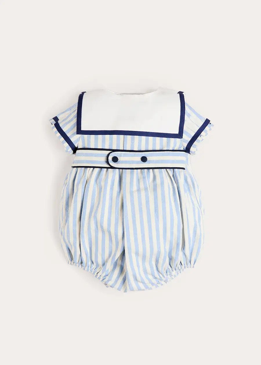 Regency Stripe Mariner Collar Bow Detail Romper in Blue (6mths-2yrs)