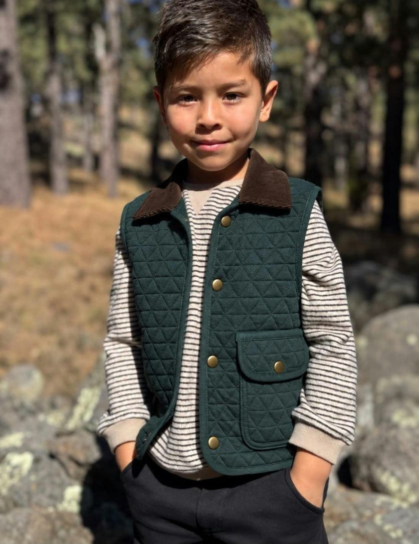FISHER green padded vest with cord trim