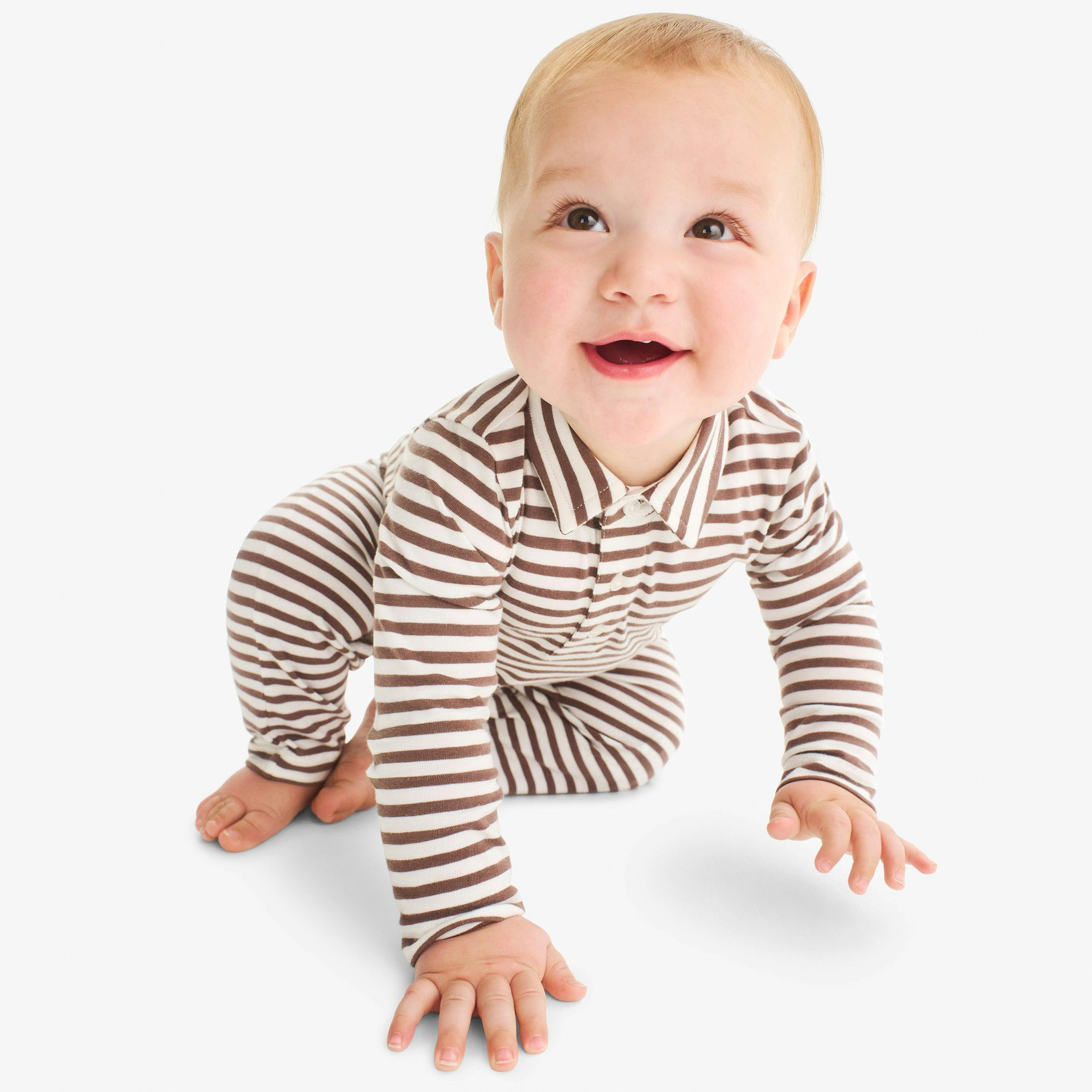 Baby polo romper in mini stripe