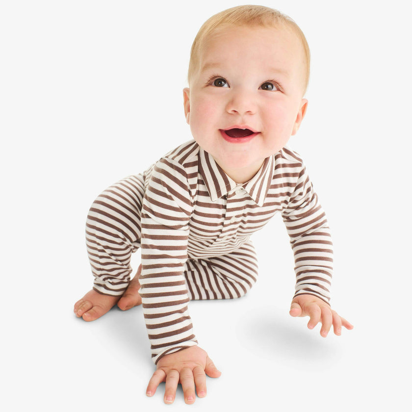 Baby polo romper in mini stripe