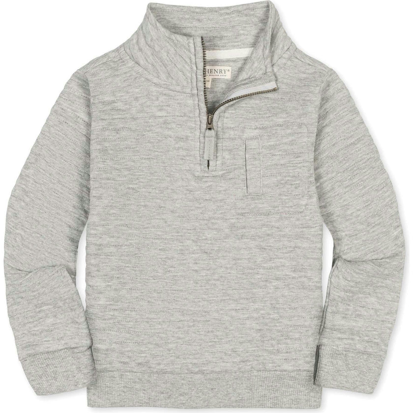 Long Sleeve Quilted Half Zip Pullover with Pocket, Grey