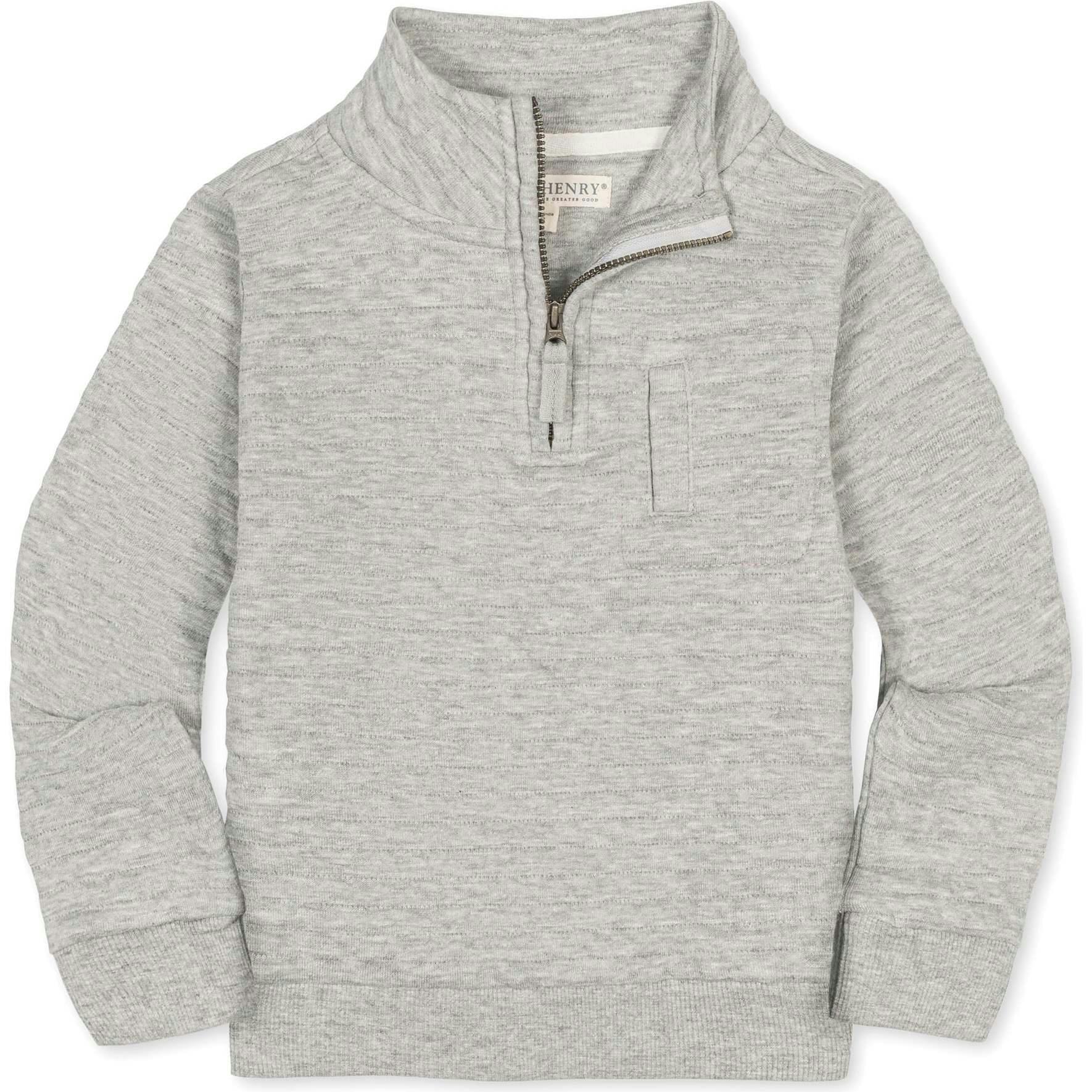 Long Sleeve Quilted Half Zip Pullover with Pocket, Grey