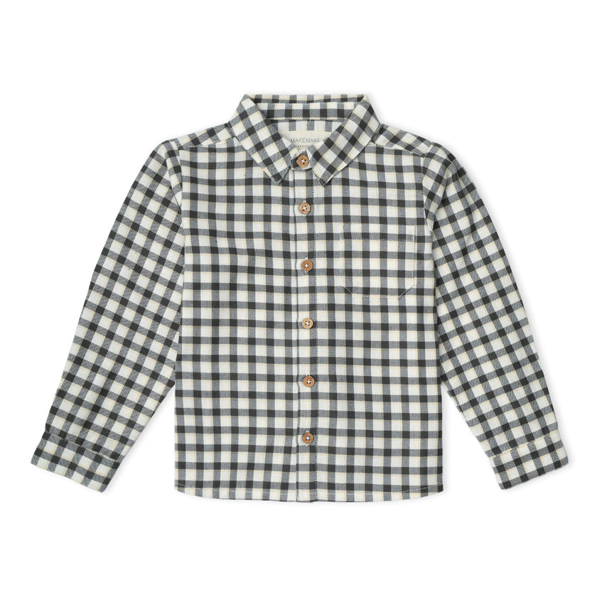 Organic Collared Long Sleeve Shirt - Charcoal Plaid