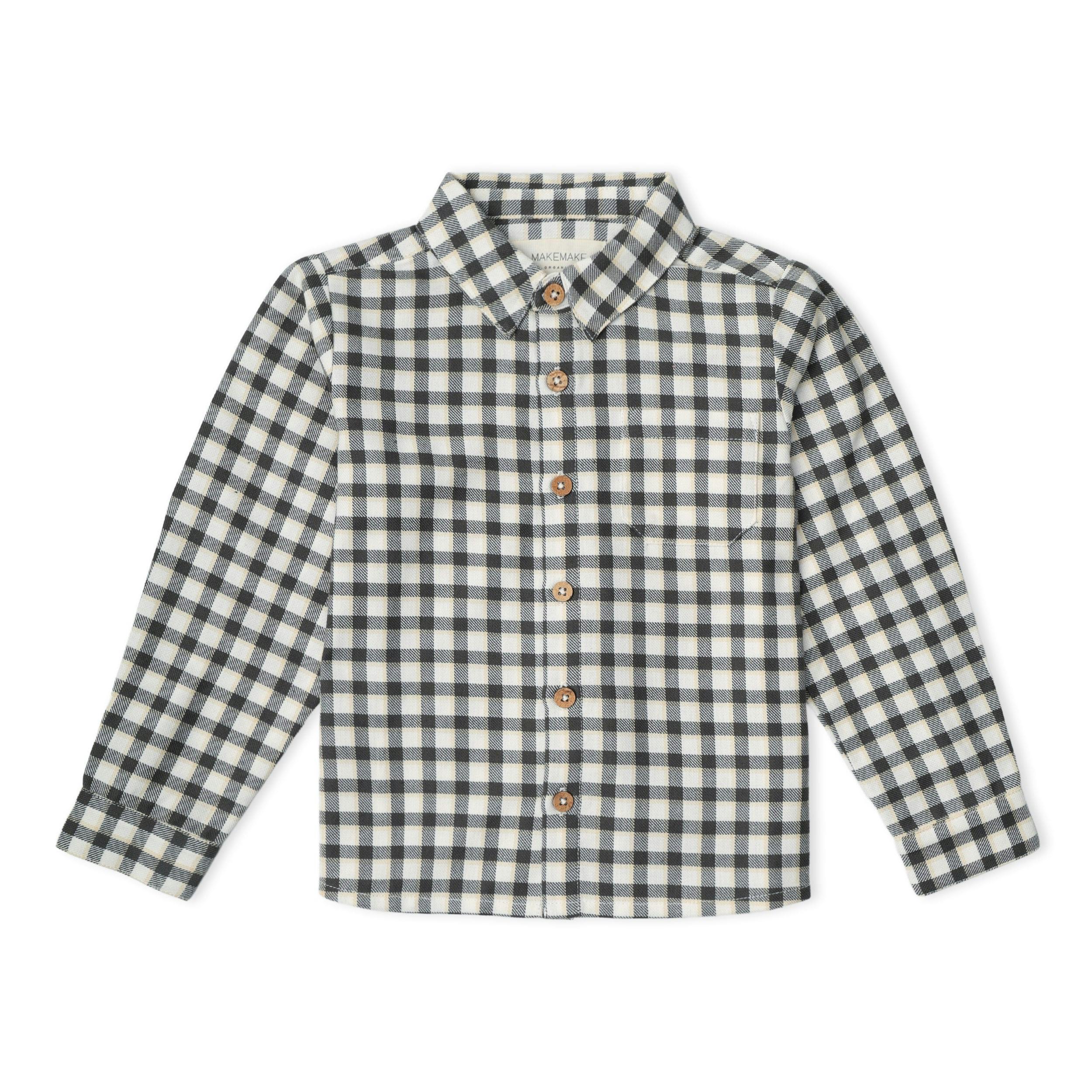 Organic Collared Long Sleeve Shirt - Charcoal Plaid