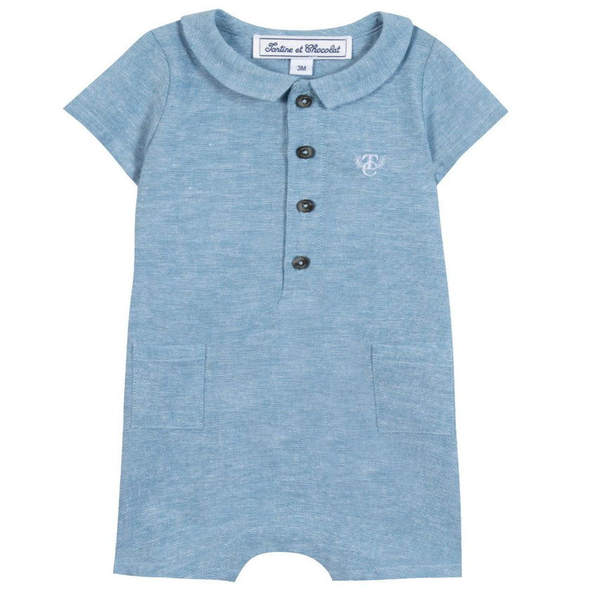TARTINE ET CHOCOLAT Brushed Linen Romper - Nuage