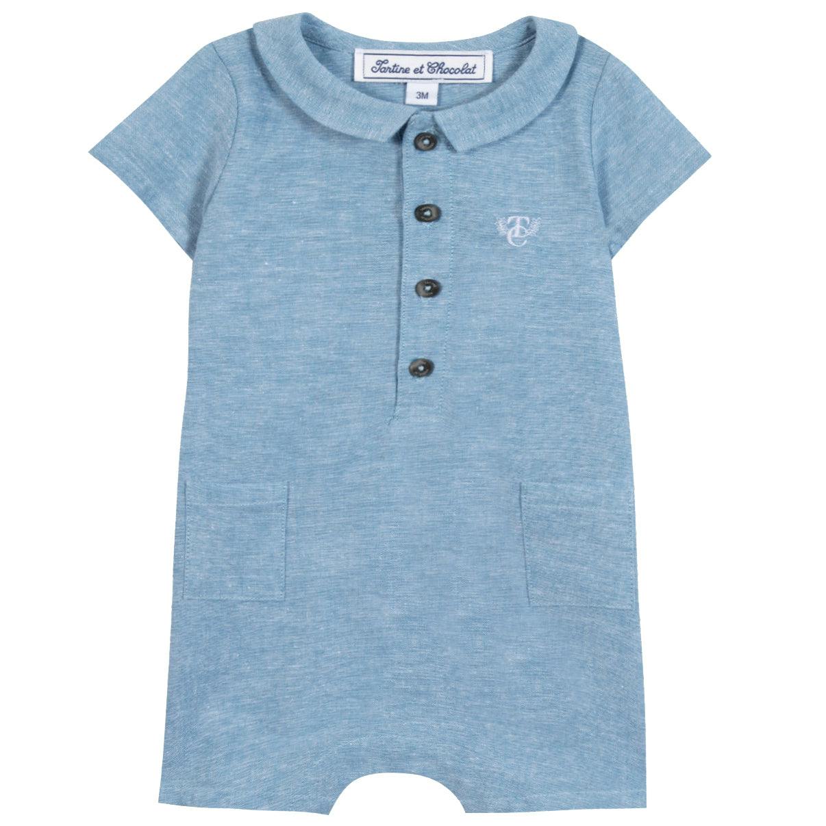 TARTINE ET CHOCOLAT Brushed Linen Romper - Nuage