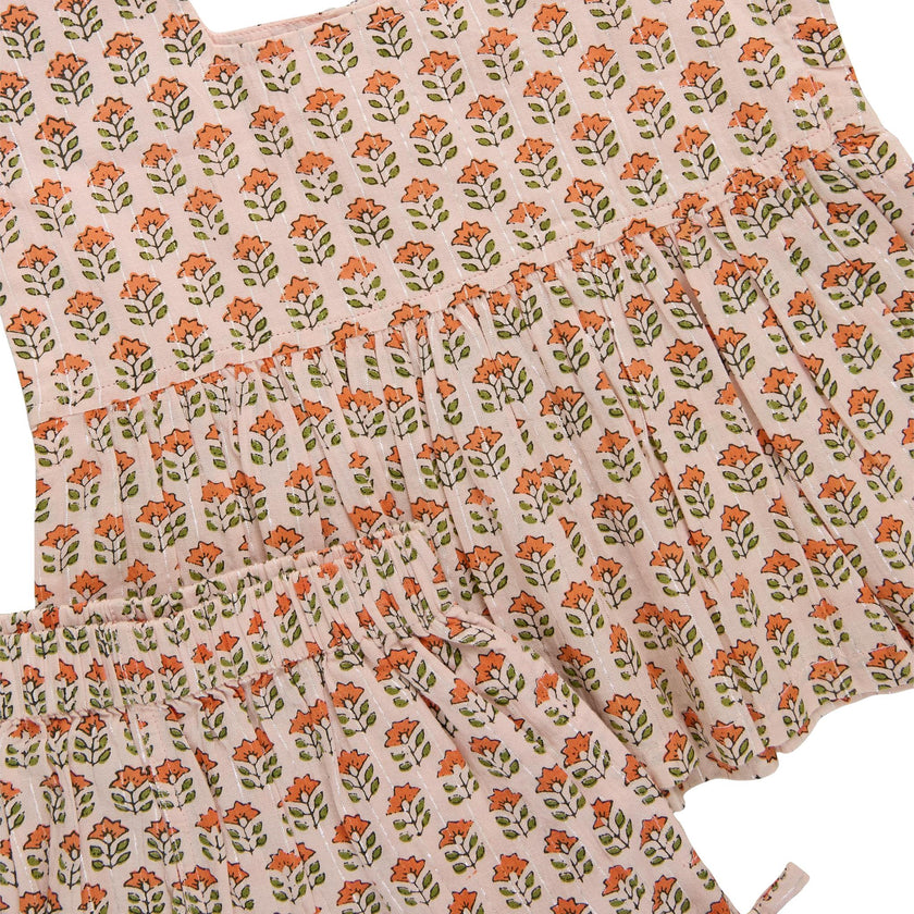 Girls Kamari Top - Pink Prairie Block Print