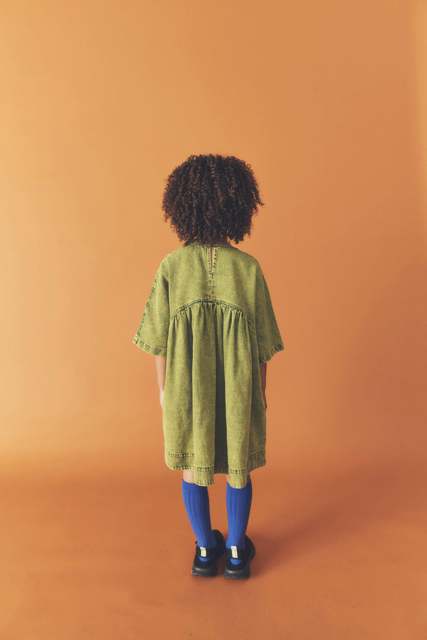 Kids Rumi Acid Green Overdye Denim Dress
