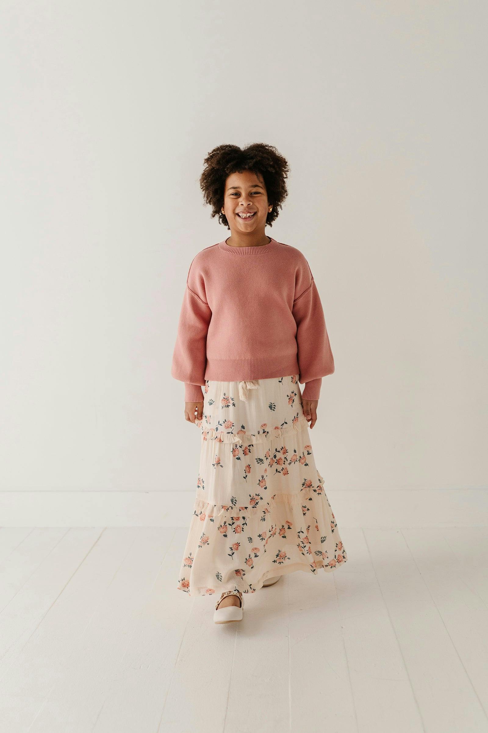 Girls Tiered Ruffle Skirt in Legend Mini Rose