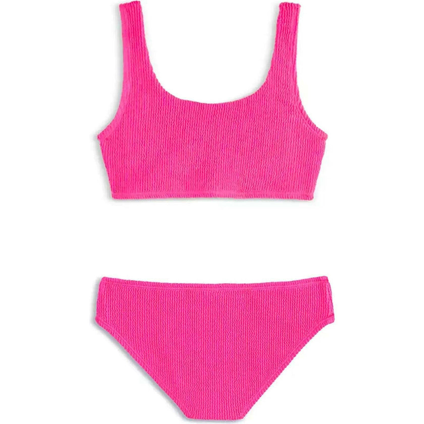 Fay Crinkle Tankini Two Piece Swimsuit - Fuchsia
