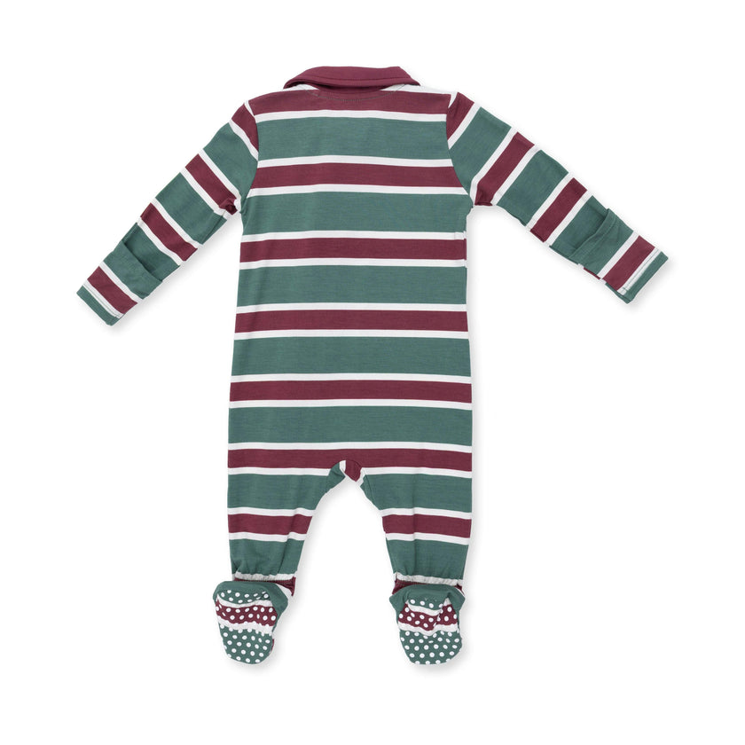 Rugby Stripe Green - Polo 2 Way Zipper Footie