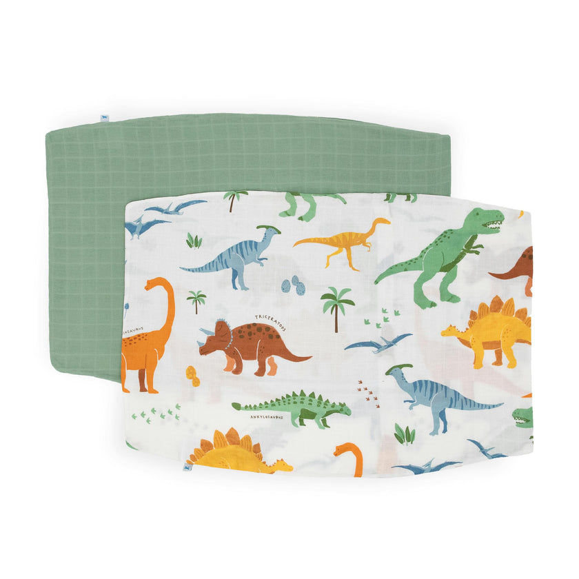 Cotton Muslin Pillowcase 2 Pack - Dino Names