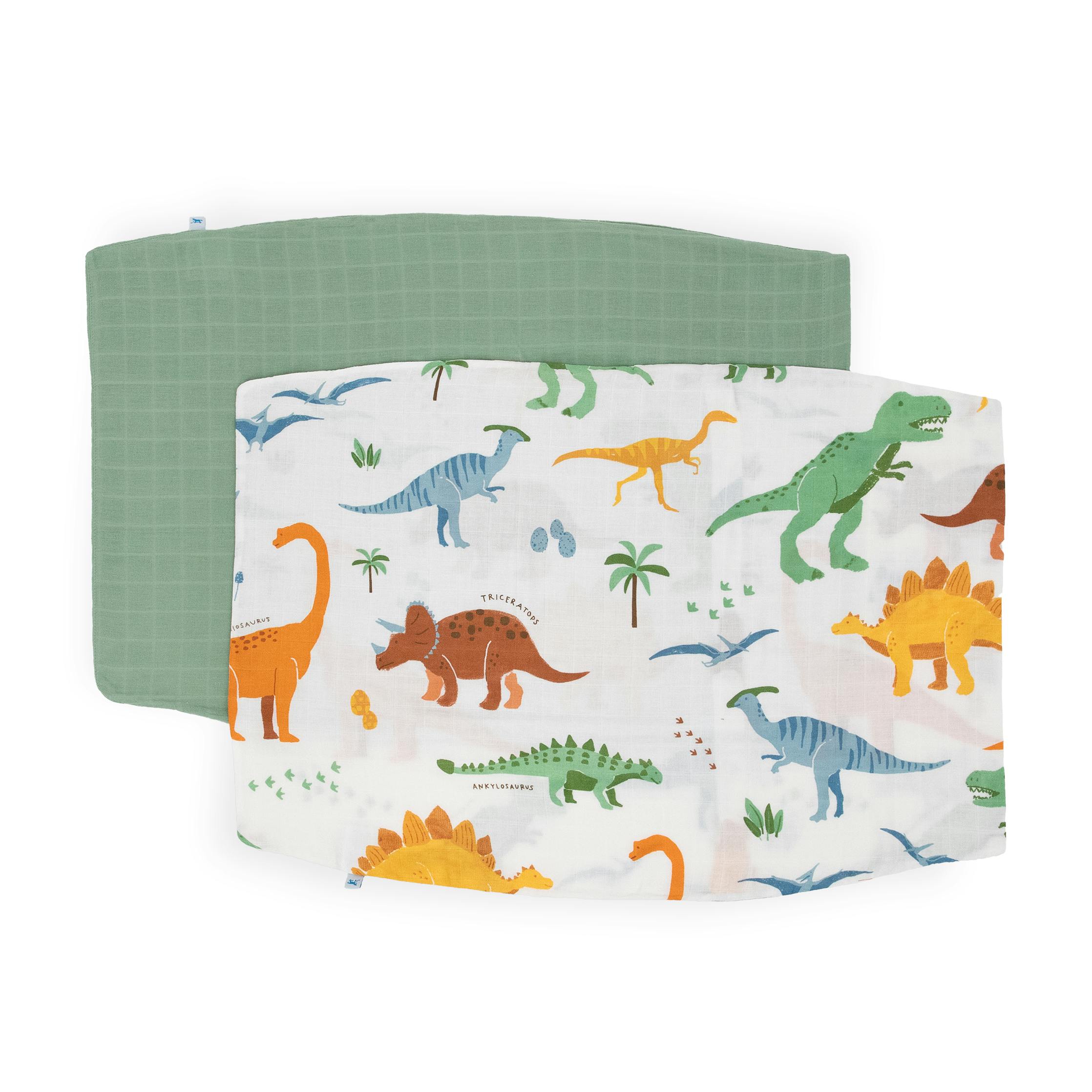 Cotton Muslin Pillowcase 2 Pack - Dino Names