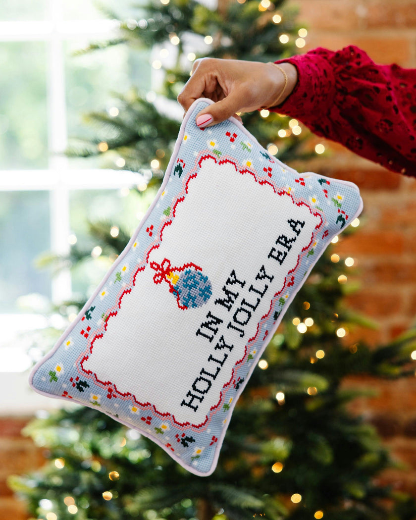 Holly Jolly Era Needlepoint Pillow