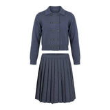 Knit Double Breast Sweater And Skirt Set