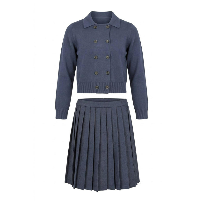 Knit Double Breast Sweater And Skirt Set