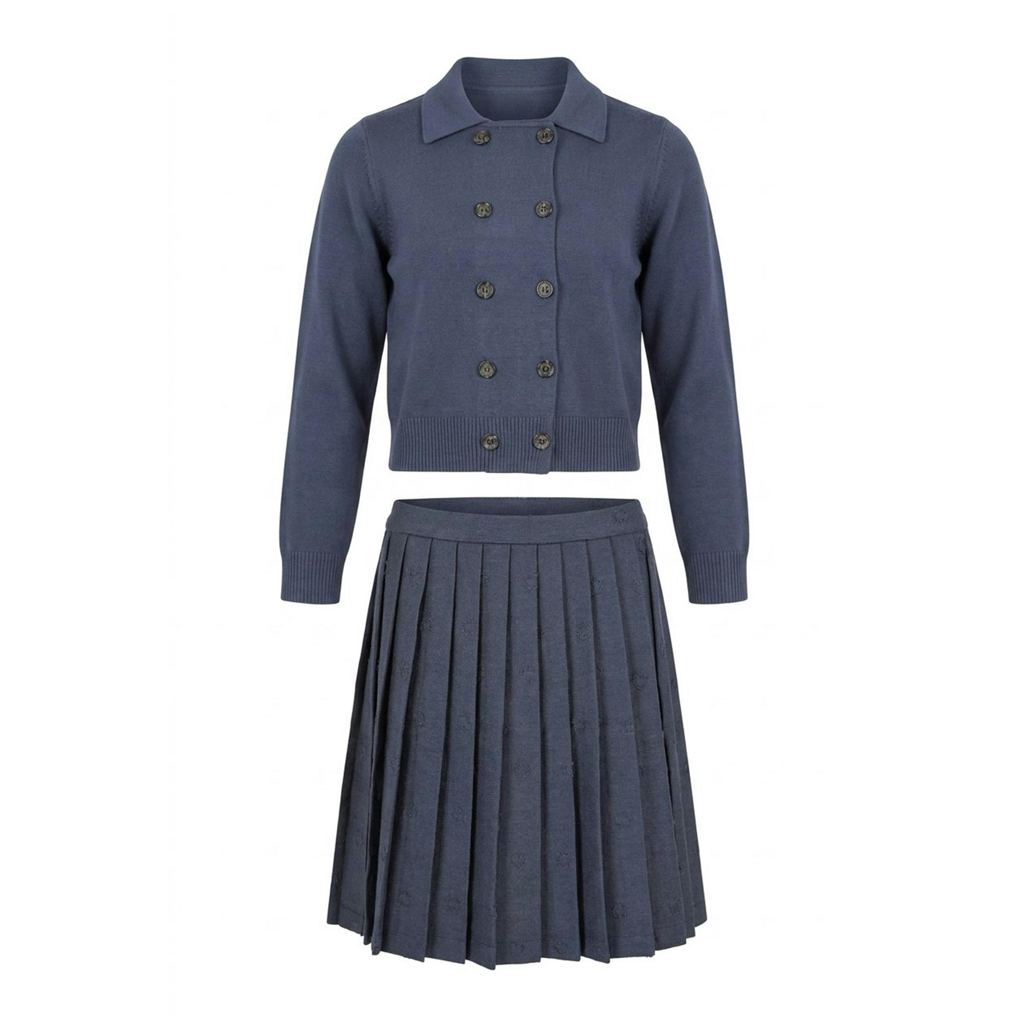 Knit Double Breast Sweater And Skirt Set