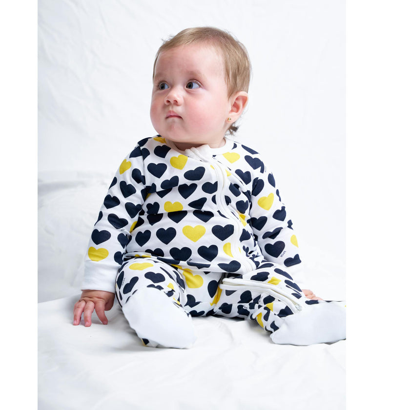 Black & Yellow Hearts Zip-up Baby Bodysuit