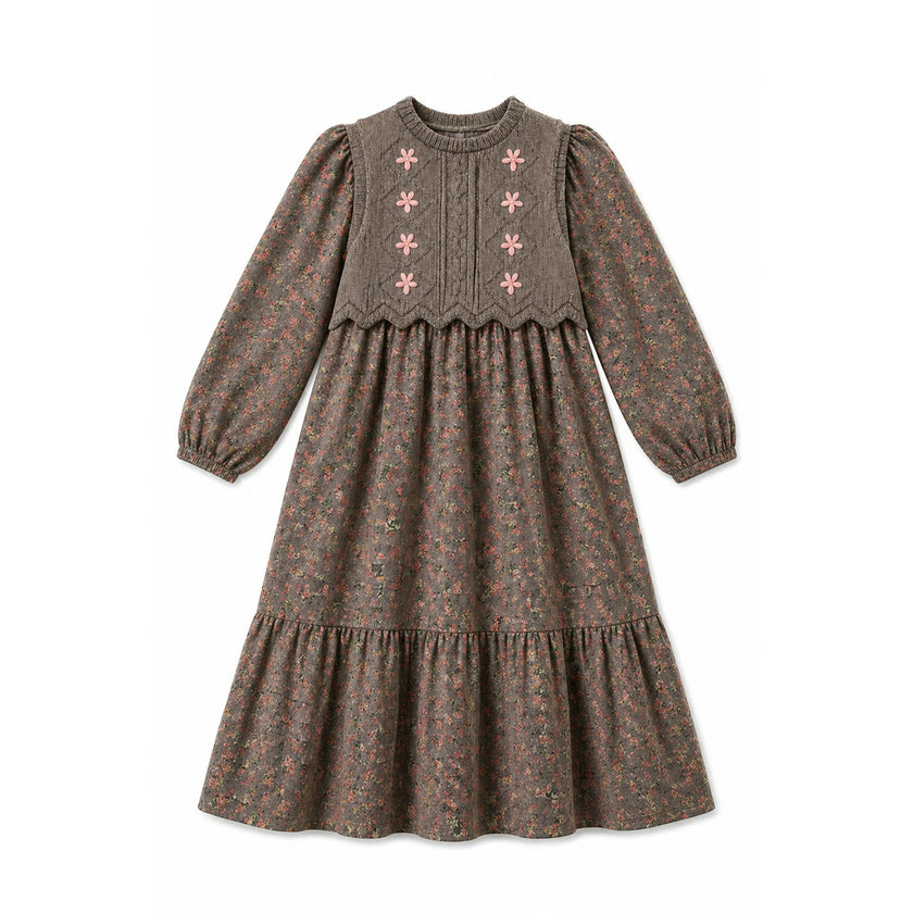 Floral Dress with Knit Sweater Vest Set