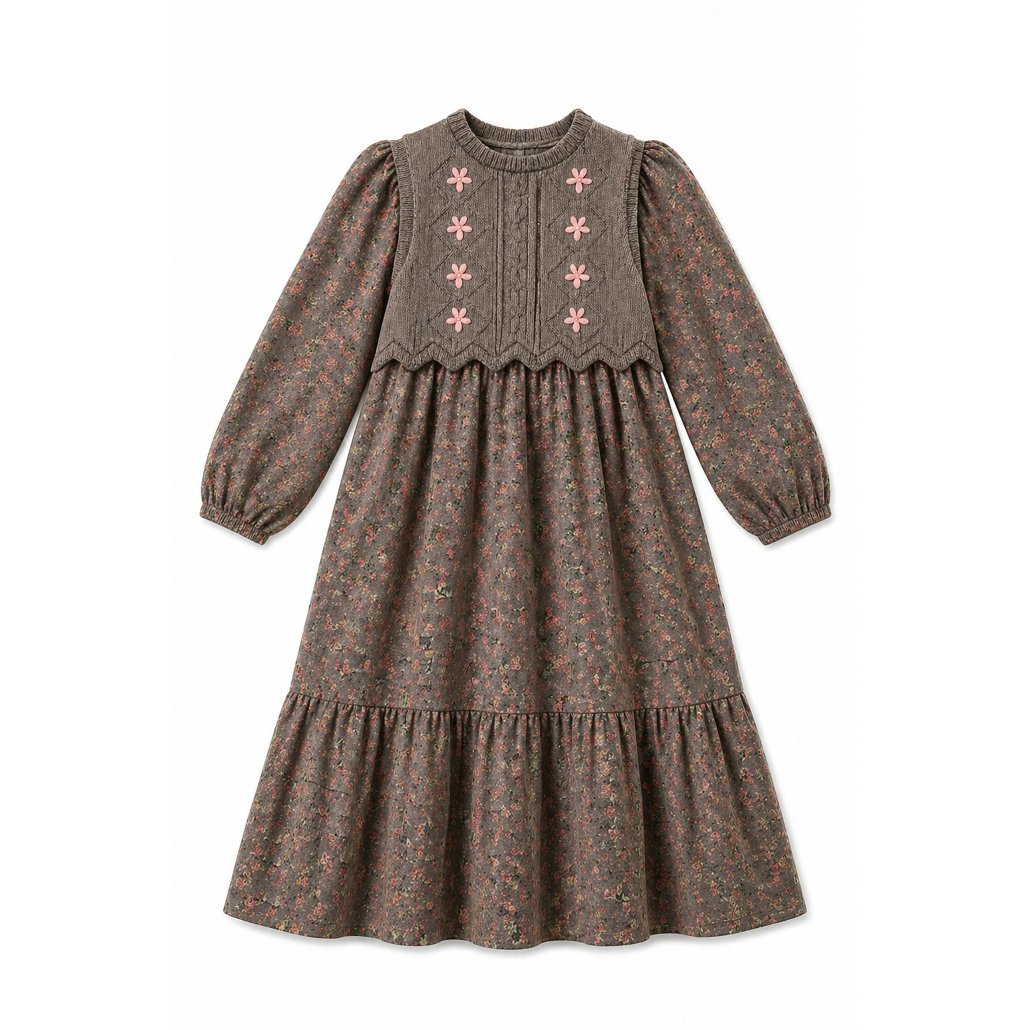 Floral Dress with Knit Sweater Vest Set