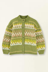 Cusco Fairisle Knit Cardigan in Olive Oil