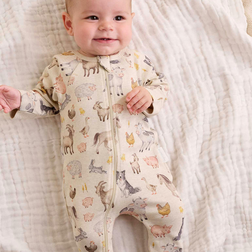 Printed Zip Growsuit Pack Farm Animals Print