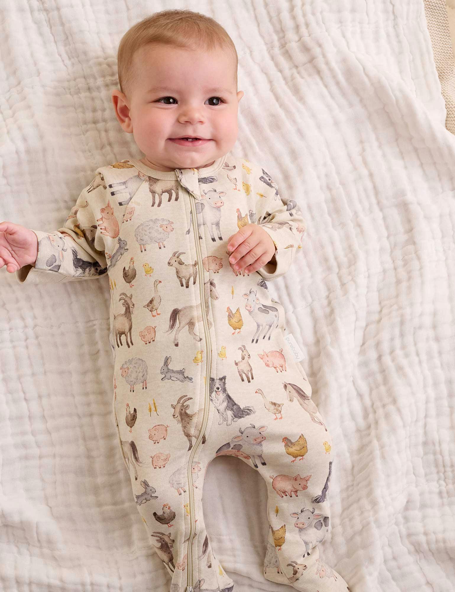 Printed Zip Growsuit Pack Farm Animals Print