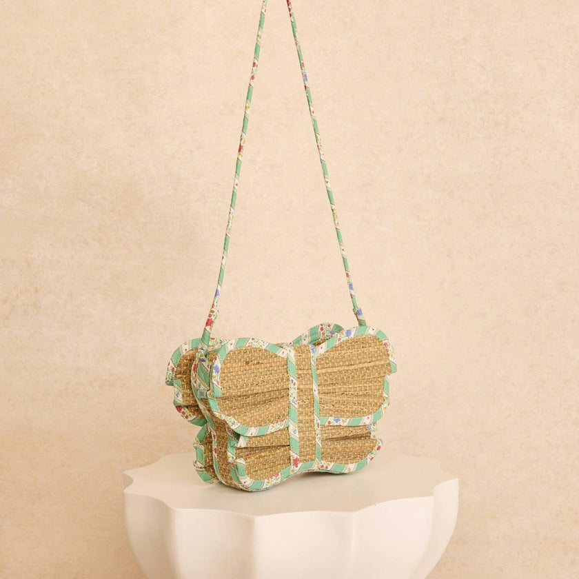 Lorna Murray x La Coqueta Sage Floral Stripe Flutterby Grass Bag