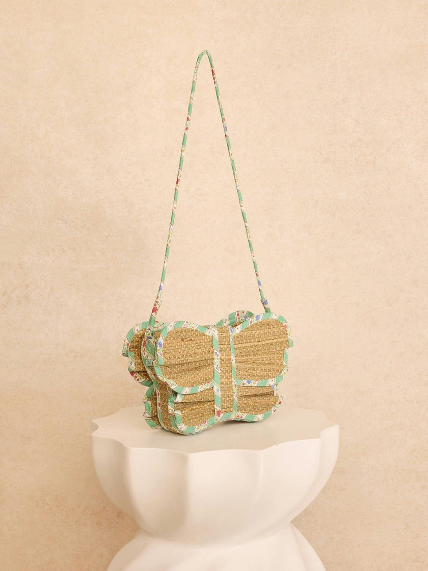 Lorna Murray x La Coqueta Sage Floral Stripe Flutterby Grass Bag