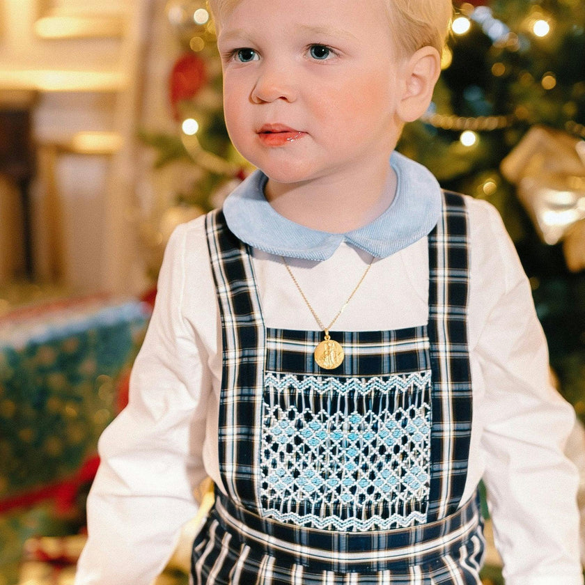 George Navy Tartan Boy Dungaree & Shirt