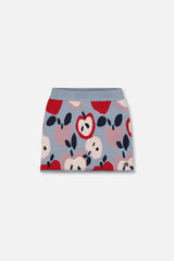 Knit Skirt Blue And Red With Apple Heart Jacquard