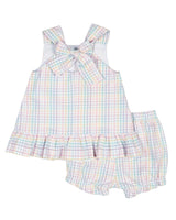 Plaid Seersucker Dress And Bloomer With Flowers
