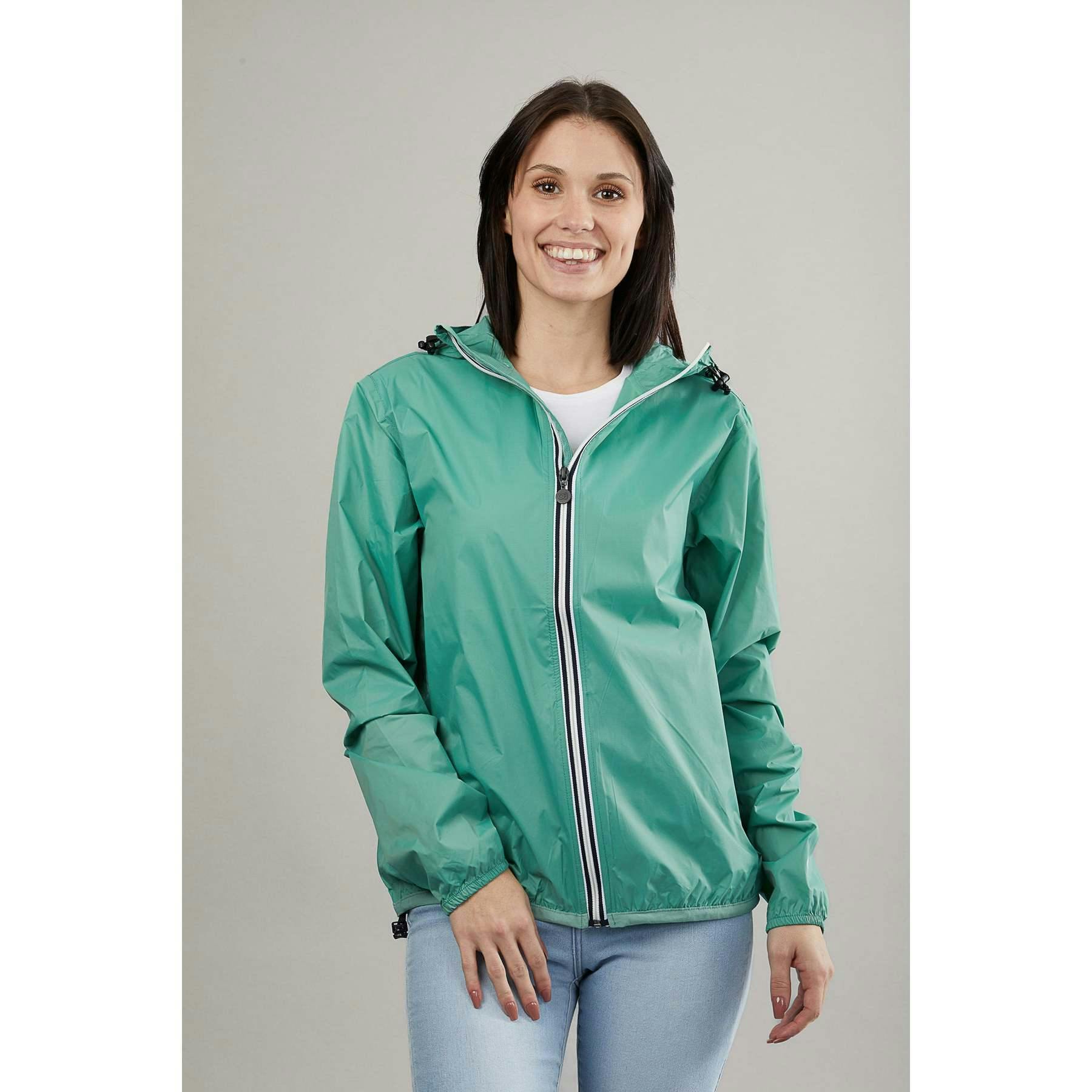 Moss green full zip packable Rain jacket and windbreaker