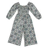 Girls Smocking Knit Jumpsuit in Landon Ethnic Diamond