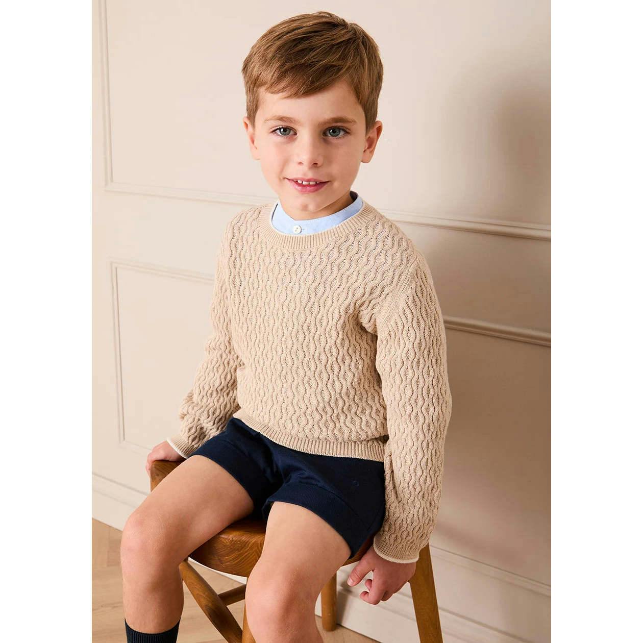 Wave Knit Jumper in Beige (3-10yrs)